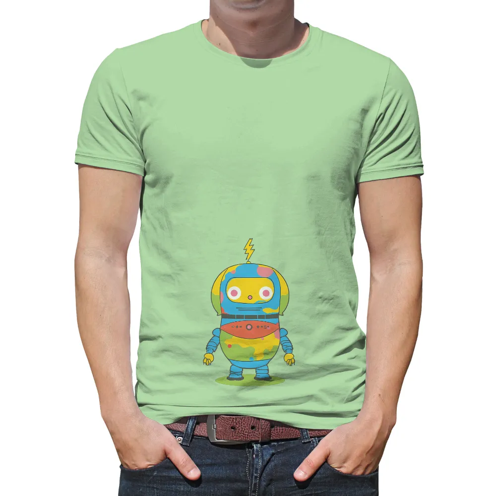 Custom Retro Robot Design with Vibrant Colors and Lightning Bolt|memphis grizzlies retro t shirt