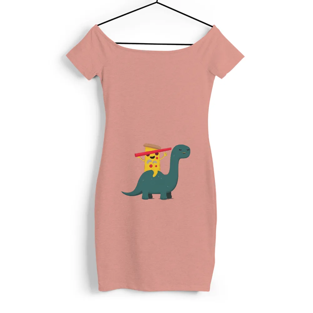 Tee Shirts Printed: Pizza Slice and Dinosaur Friendship|mens neon graphic tees