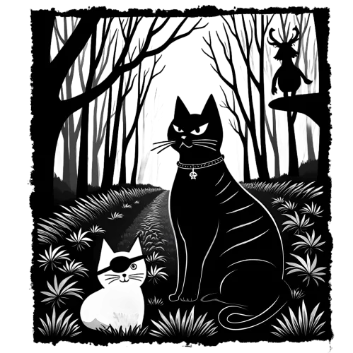 T-Shirt Printing: Enchanting Cats in the Dark Forest