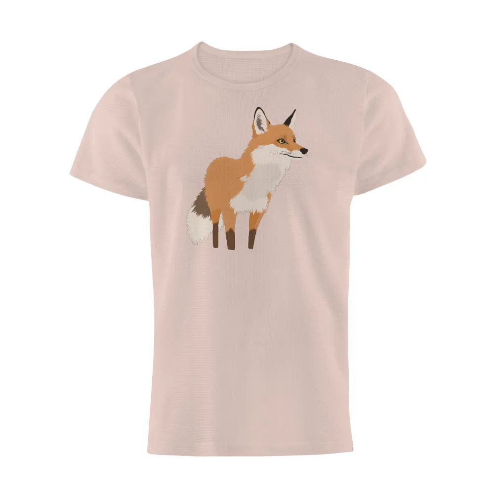 Tee Shirts Printed: Curious Fox in Vibrant Orange and White|white button down summer shirt