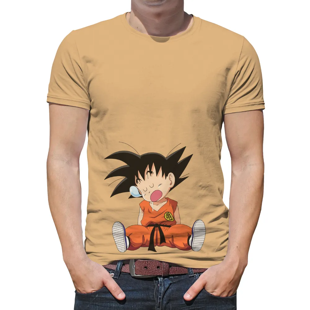 T-Shirts Custom: Goku's Playful Moment - Anime, Martial Arts, Bubble Gum Fun|a fun thing to do in the morning shirt