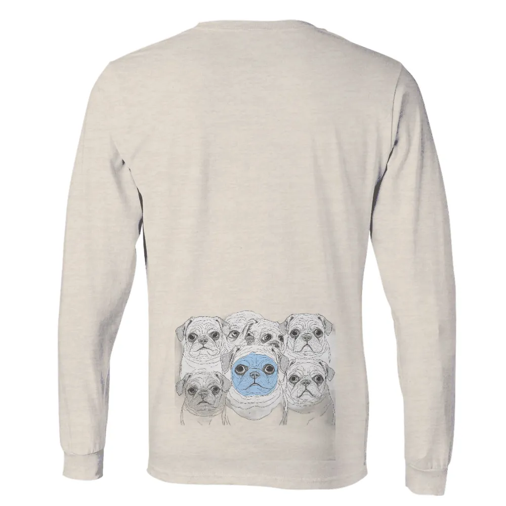 Custom T-Shirt Printing: Blue-Faced Pug - Embrace Your Uniqueness| Detailed line art of pugs