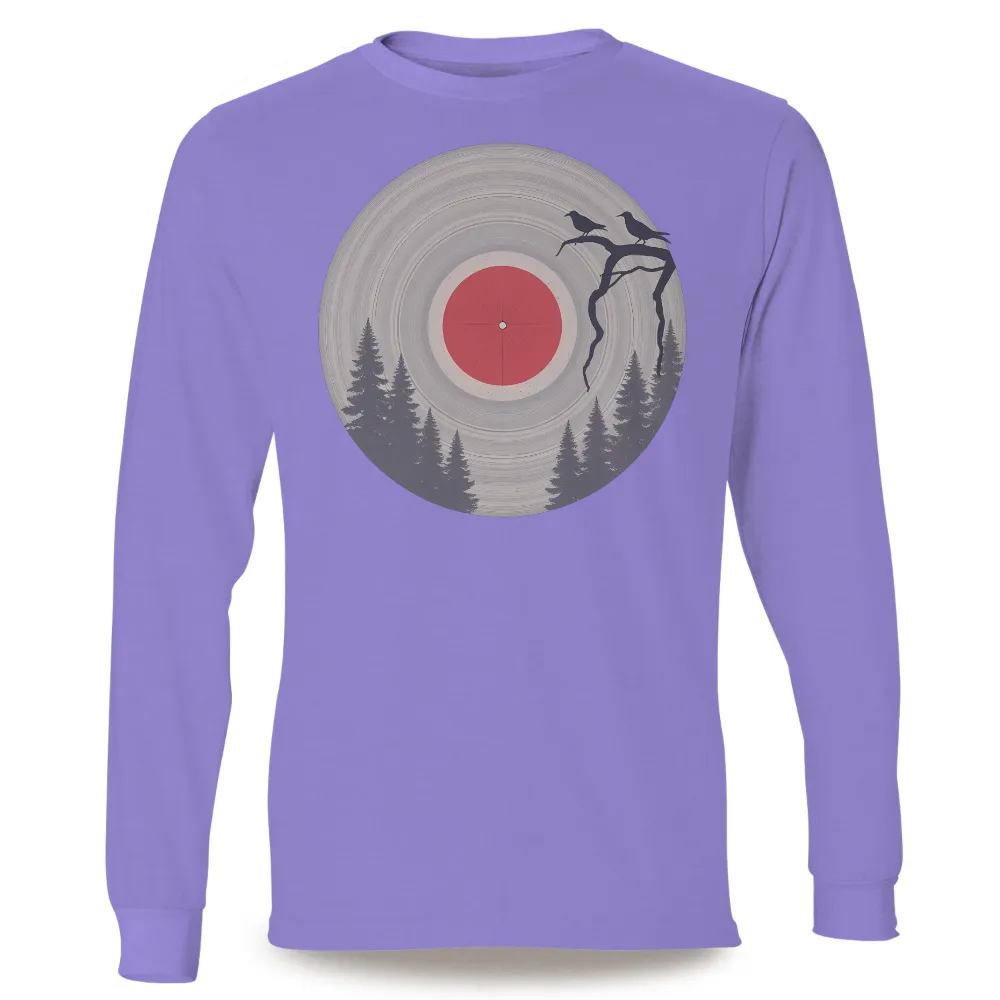 T-Shirts Custom: Vintage Vinyl Record with Nature | Forest, Birds, Music| forest silhouette