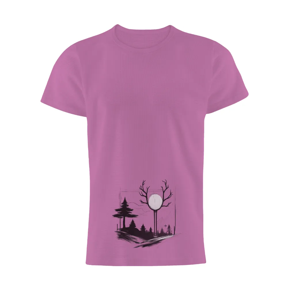 Custom T-Shirt Printing: Serene Forest Night with Glowing Streetlamp|pokemon forest shirt