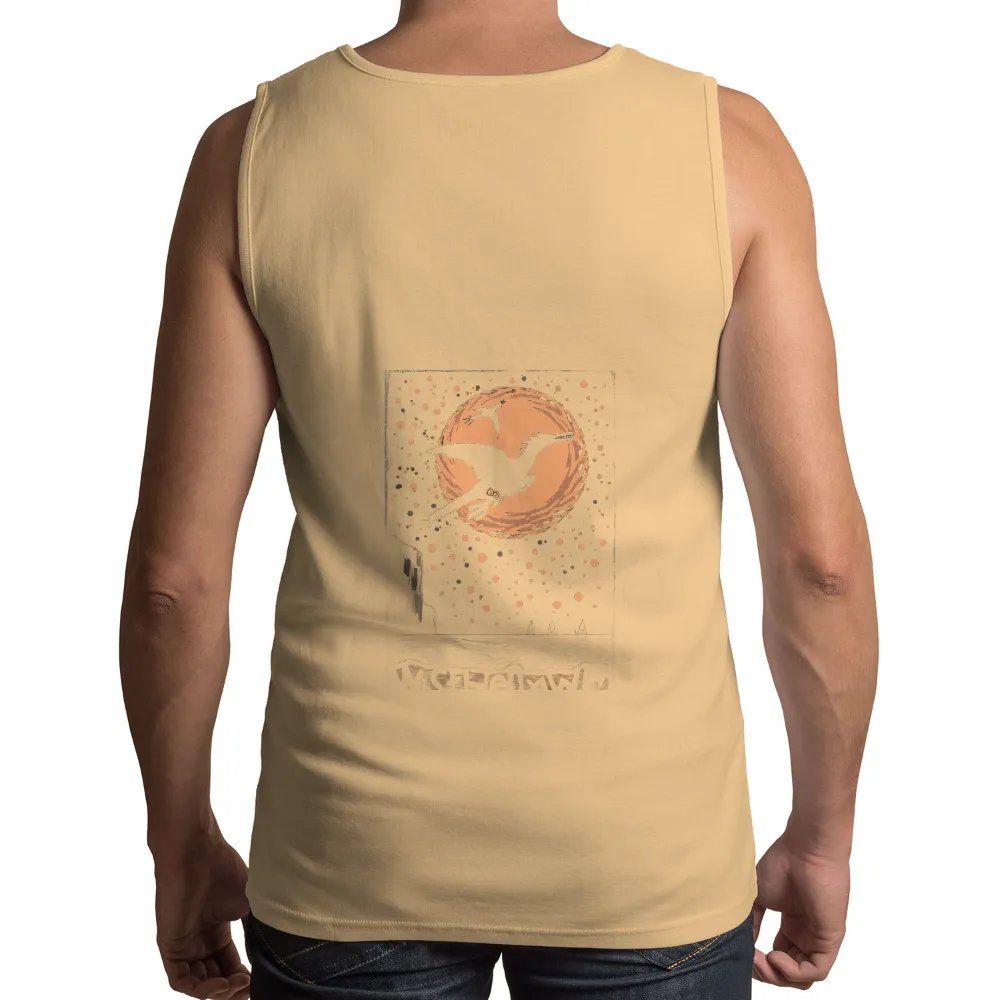 Custom Tee Shirts: Whimsical Bird Soaring Under the Full Moon| Countless stars twinkling in the night sky