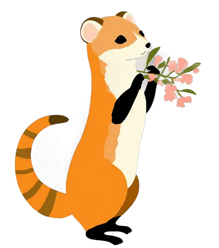 T-Shirts Design: Milo the Weasel with Pink Flowers