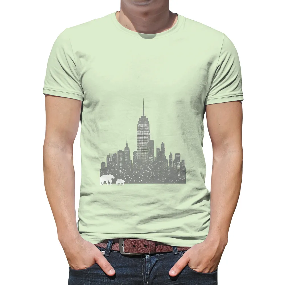 Cityscape Polar Bears Design: A Powerful Statement on Urban and Natural Harmony|next nature sun club arctic orange shirt