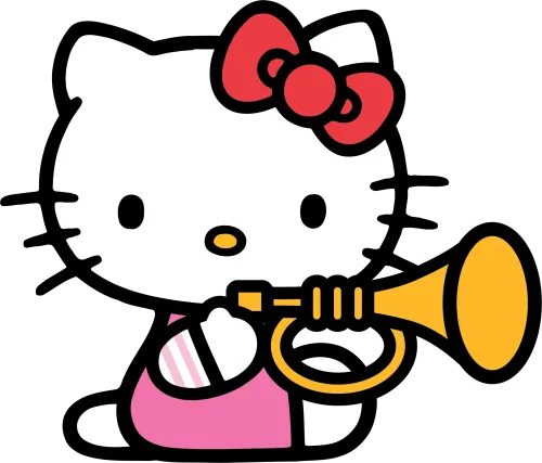 T-Shirts Pattern: Hello Kitty Playing Trumpet - Vintage & Retro Design