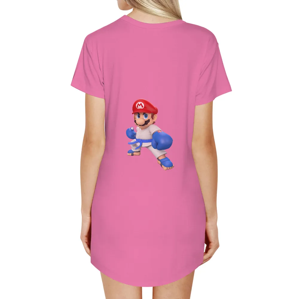 T-Shirt Printing: Karate Video Game Character with Boxing Gloves|blue shirt cartoon character