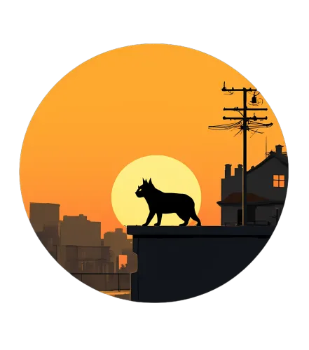 TShirt Design: Cat Silhouette at Sunset - Urban Tranquility