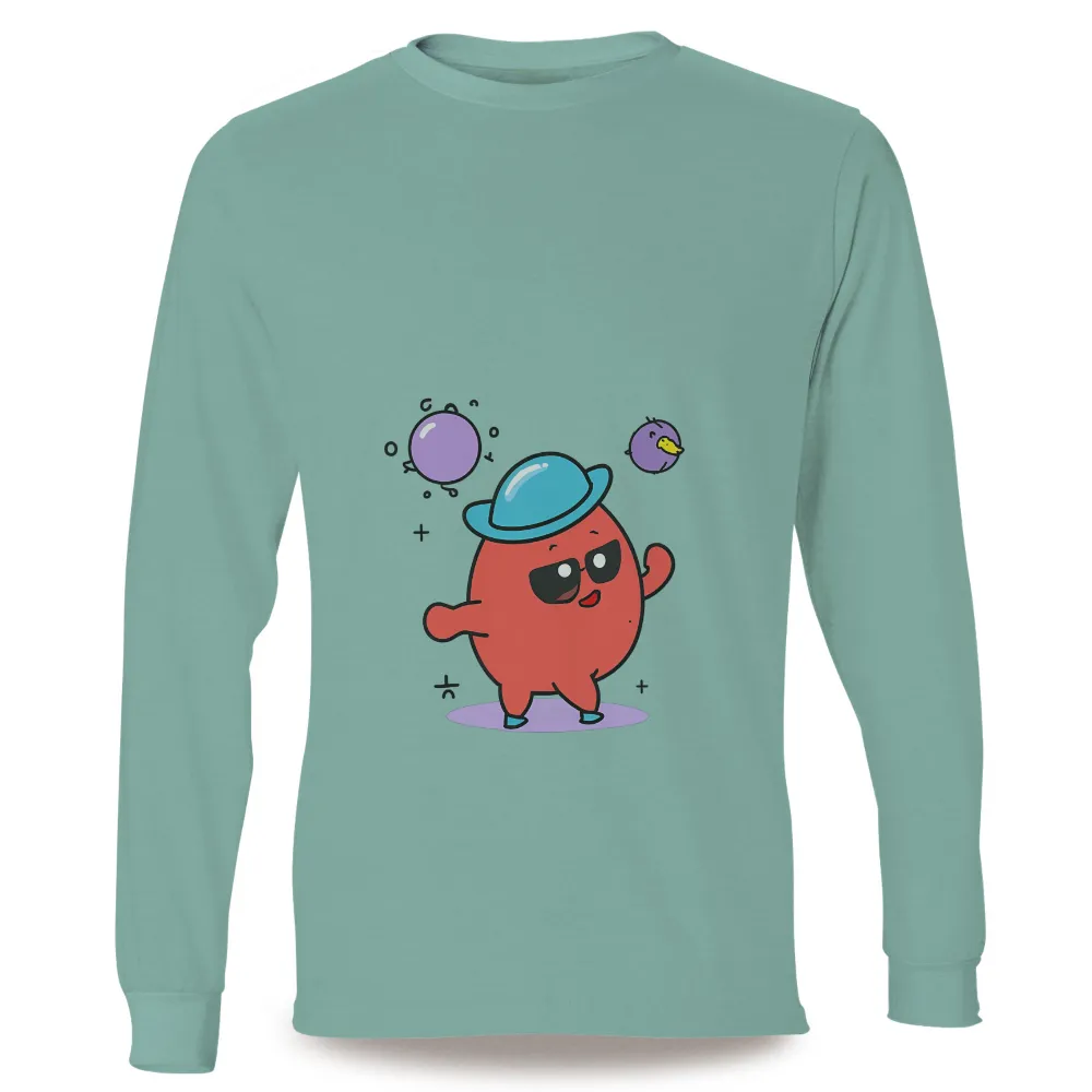 T-Shirts Pattern: Quirky Red Blob with Blue Hat and Sunglasses|welovefine adventure time