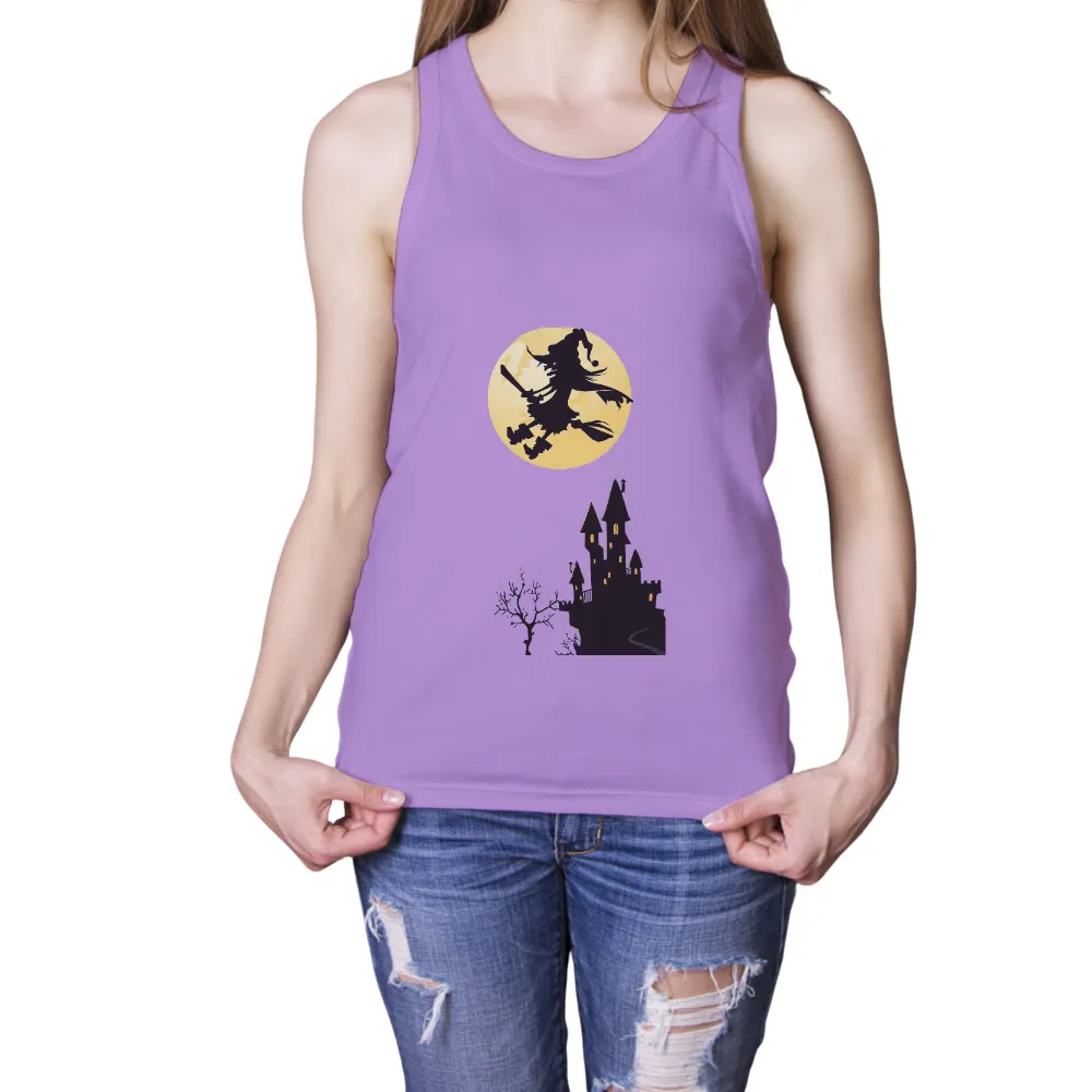 Tee Shirts Printed: Witch Flying Over Castle Under Full Moon|final fantasy uni qlo