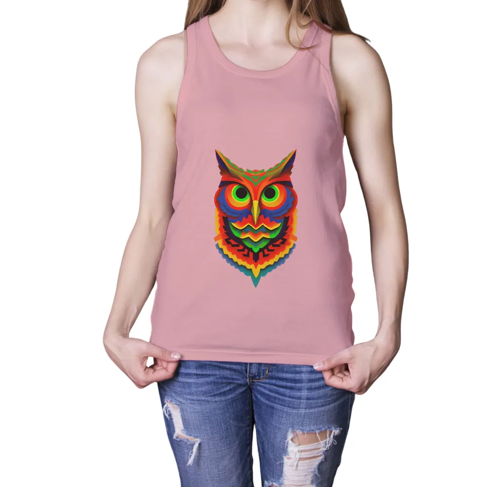 Customized Tee Shirts: Vibrant Owl Wisdom - Artistic Designs|men's art cotton colorful printed loose casual shirts