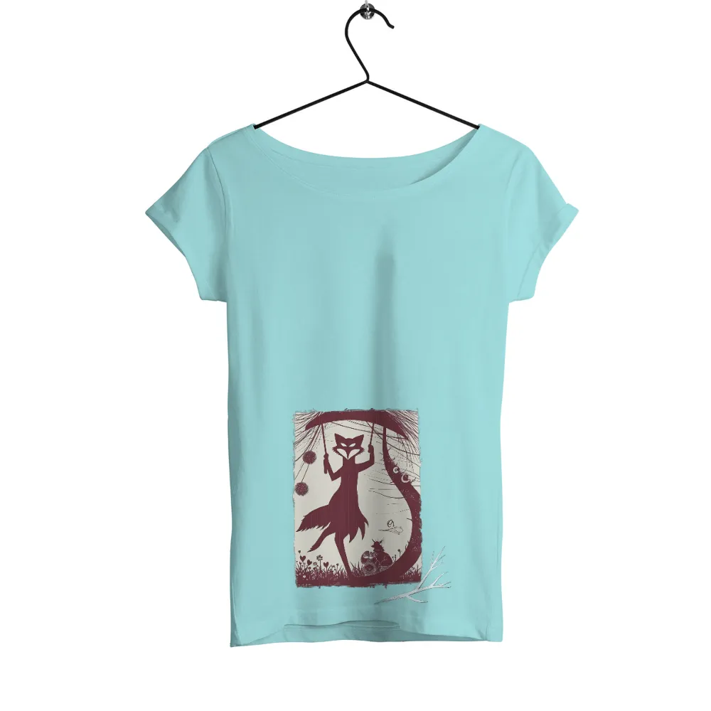 Graphic Tees: Enchanting Fox Swing in a Secret Garden|playful fox on a swing