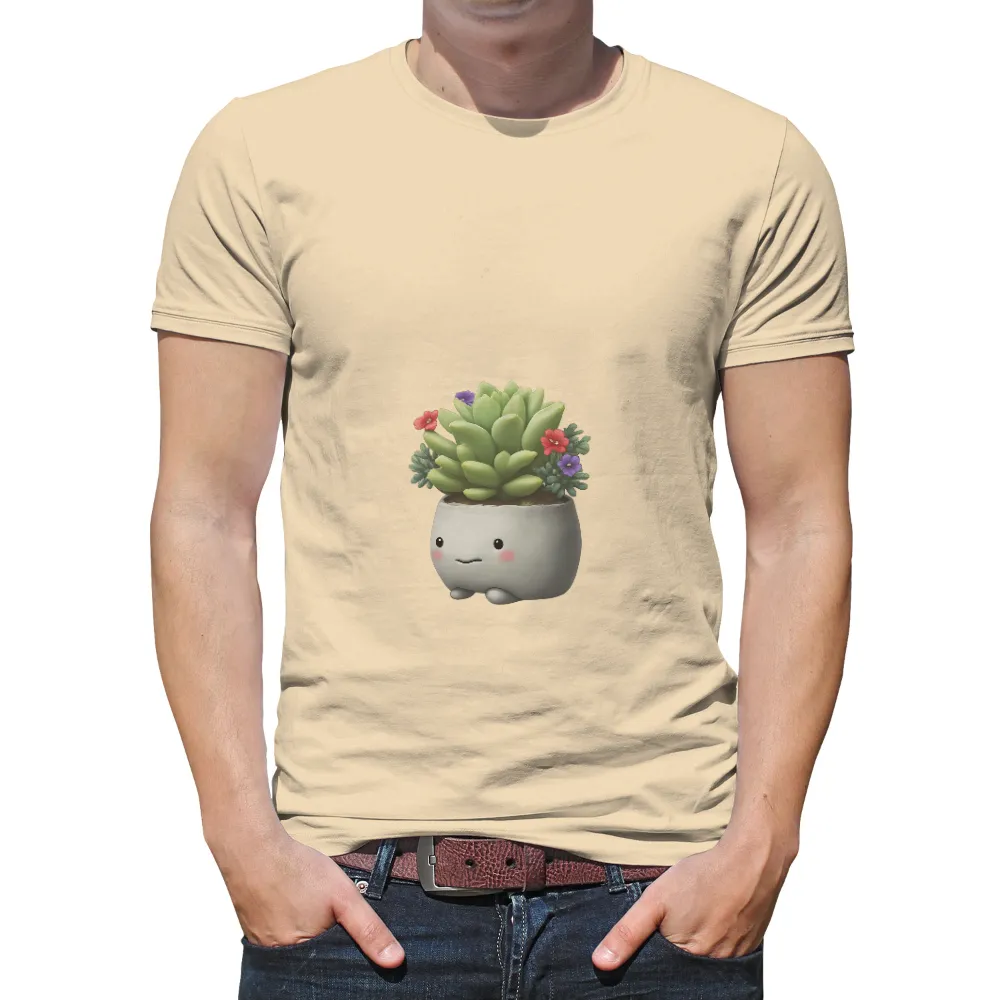 TShirt Design: Whimsical Pot Character with Succulent and Flowers|cute memorial day shirts