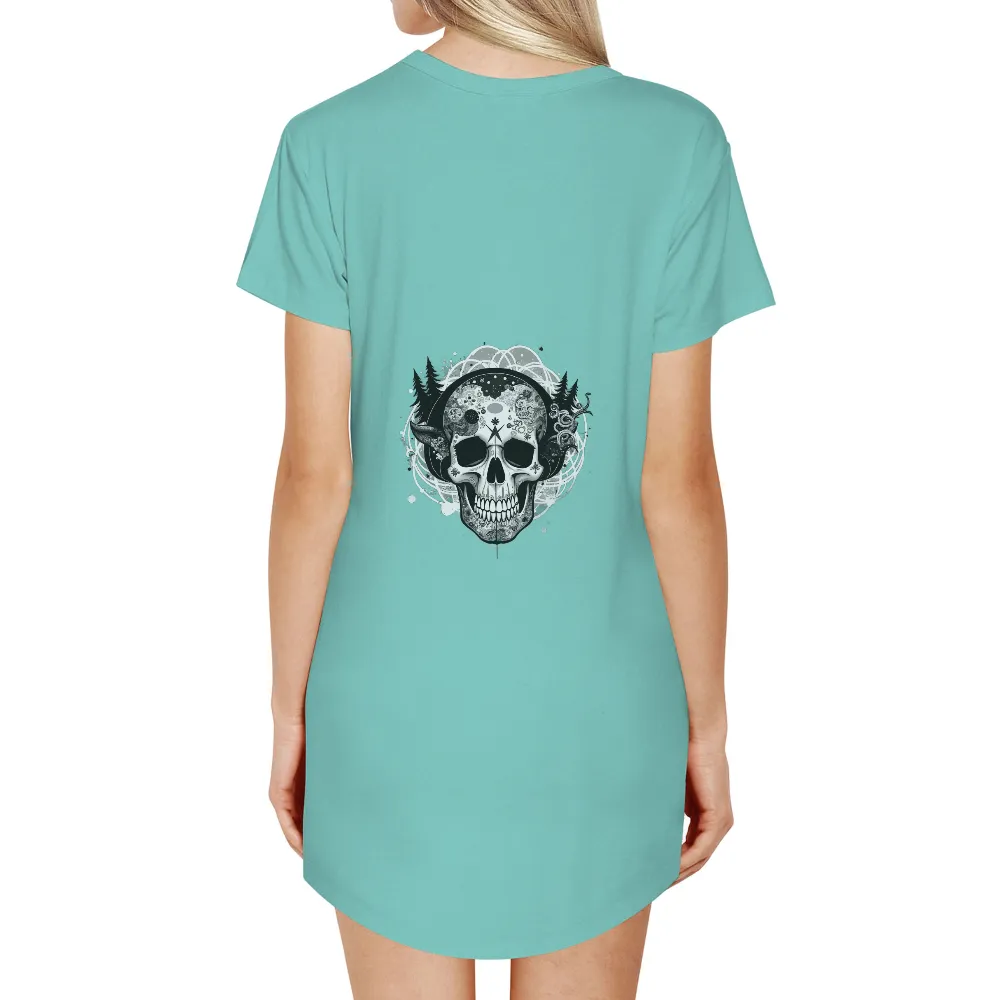 T-Shirt Printing: Skull Art with Nature Symbols|pink death metal unicorn shirt