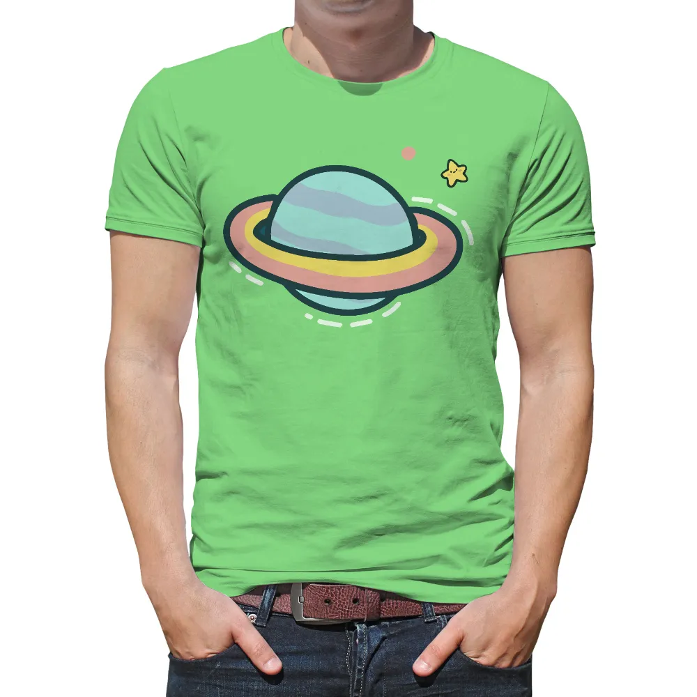 T-Shirts Custom: Cosmic Whimsy - Planet in Pastel Hues|planet childish tshirt