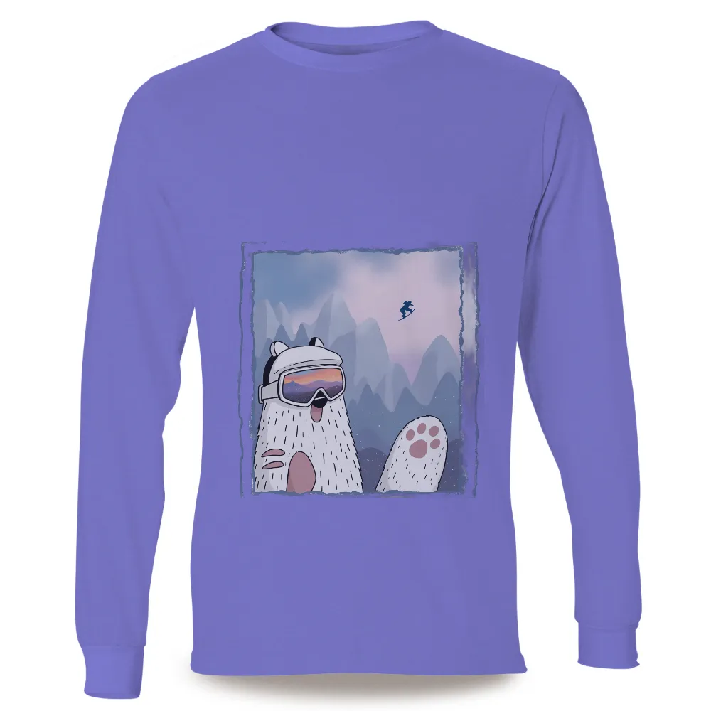 Custom Tee Shirts: Snowboarding Adventure with Polar Bear| ski goggles