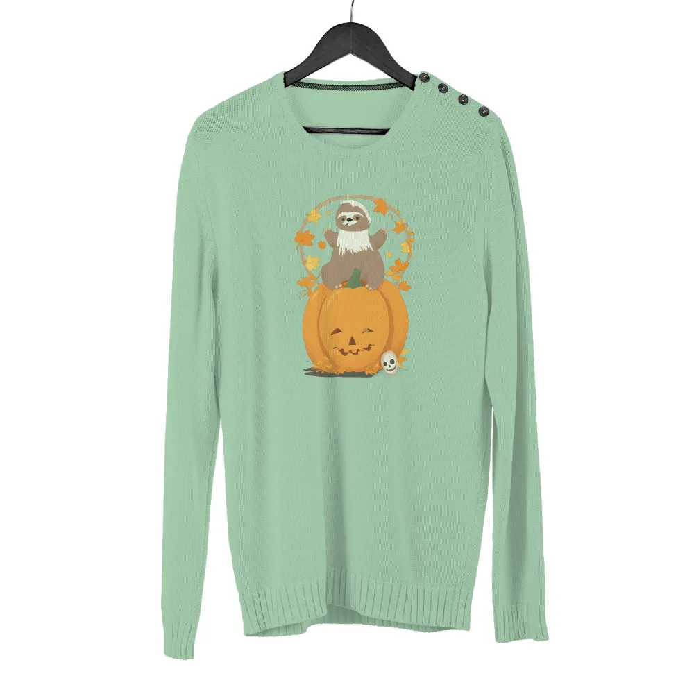 Graphic Tees: Whimsical Sloth on Festive Pumpkin|cool men's halloween shirts