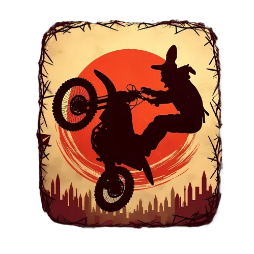 Tee Shirts Printed: Cowboy Dirt Bike Stunt at Sunset