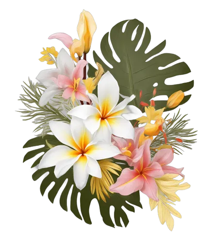 TShirt Design: Tropical Elegance with Plumeria and Lilies