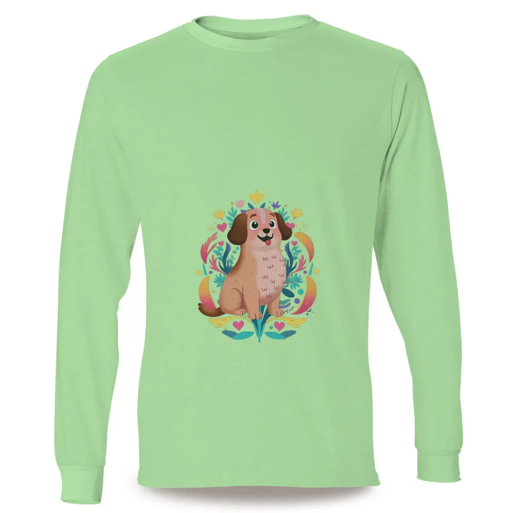 Tee Shirts Printed: Whimsical Puppy in a Garden of Joy|happy mother's day shirt ideas