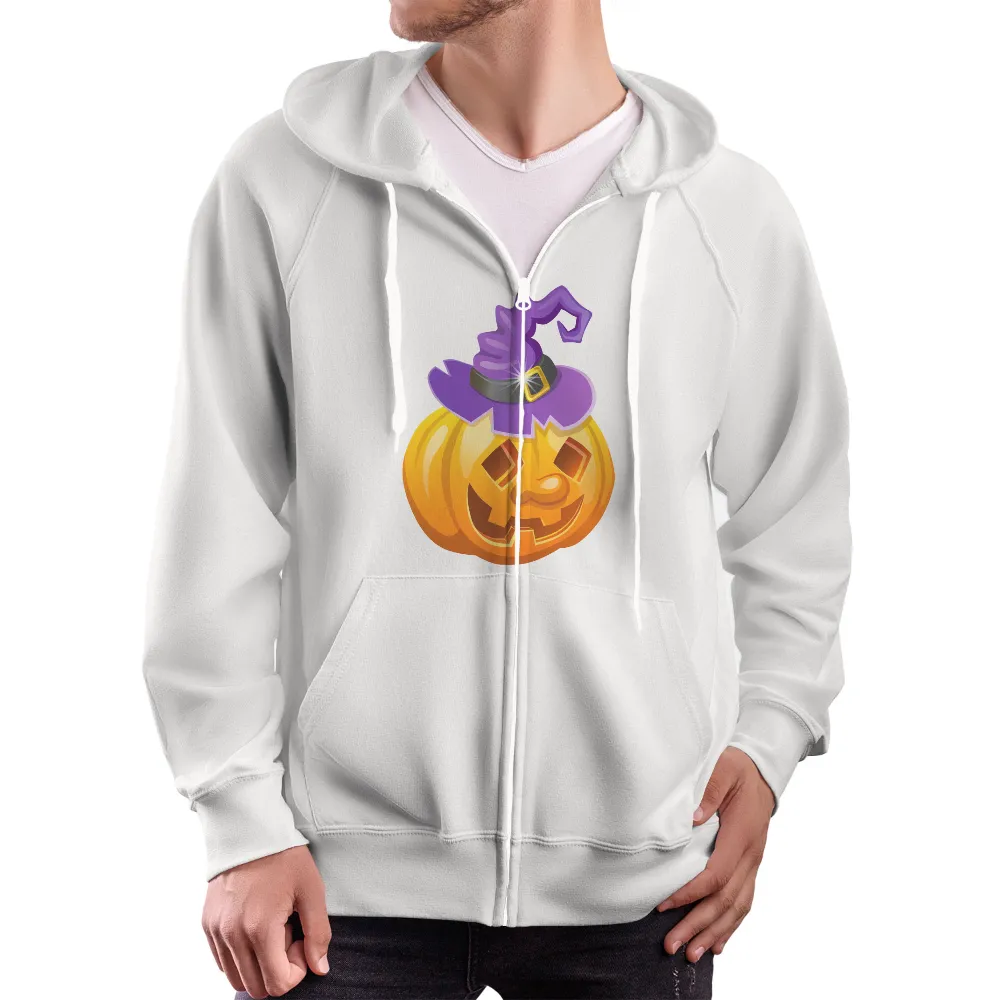 Custom Tee Shirts: Halloween Pumpkin with Witch Hat - Spooky & Playful Design|bleached halloween shirts dollar tree