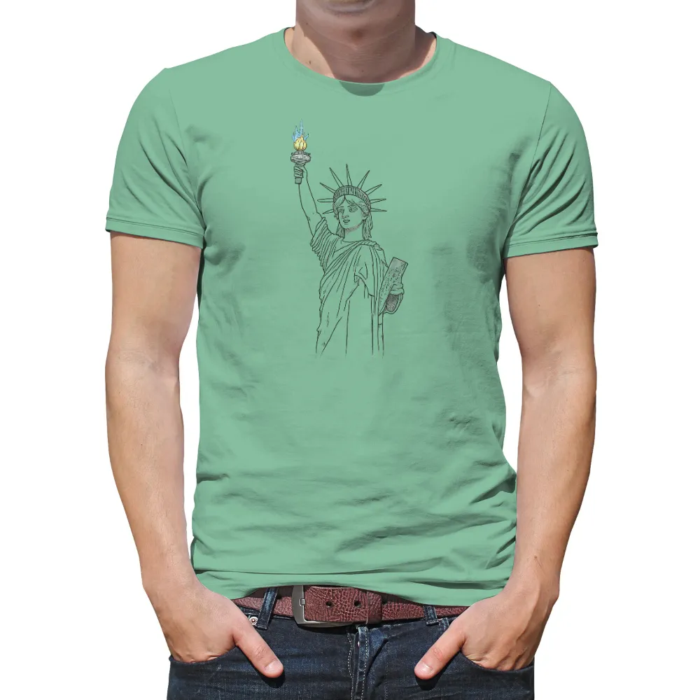 T-Shirt Printing: Modern Art Statue of Liberty with Vibrant Flames|Statue of Liberty with vibrant flames