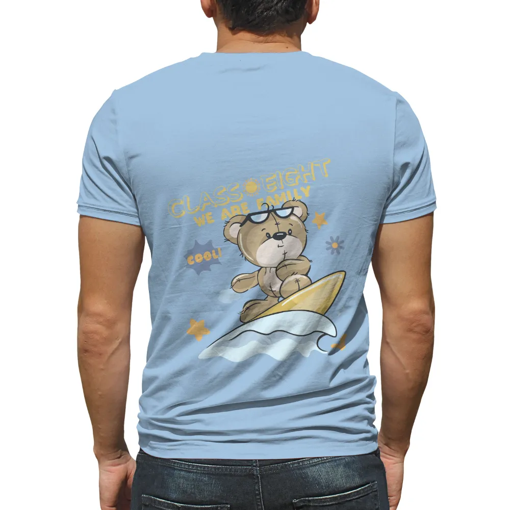 Tee Shirts Printed: Class Eight We Are Family Bear Surfing|ymca summer camp t shirts