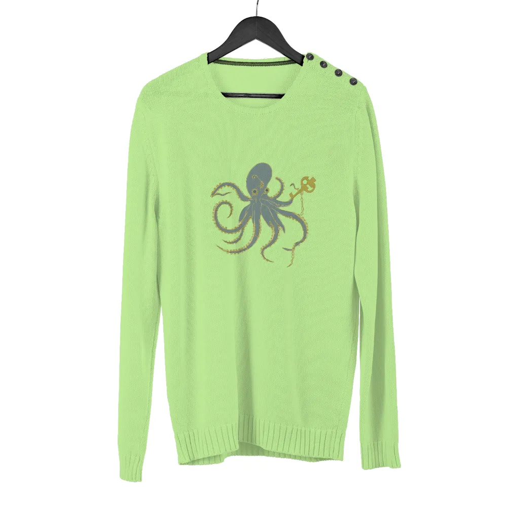 Unlocking Mysteries: Octopus T-Shirt Printing with Key|cartoon character with blue shirt