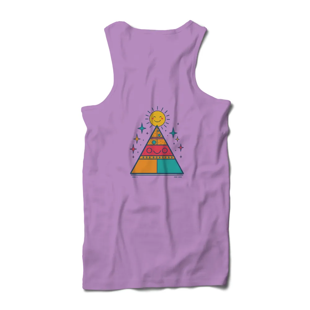 T-Shirts Design: Pyramid of Joy with Smiling Sun|Vibrant pyramid with smiling sun