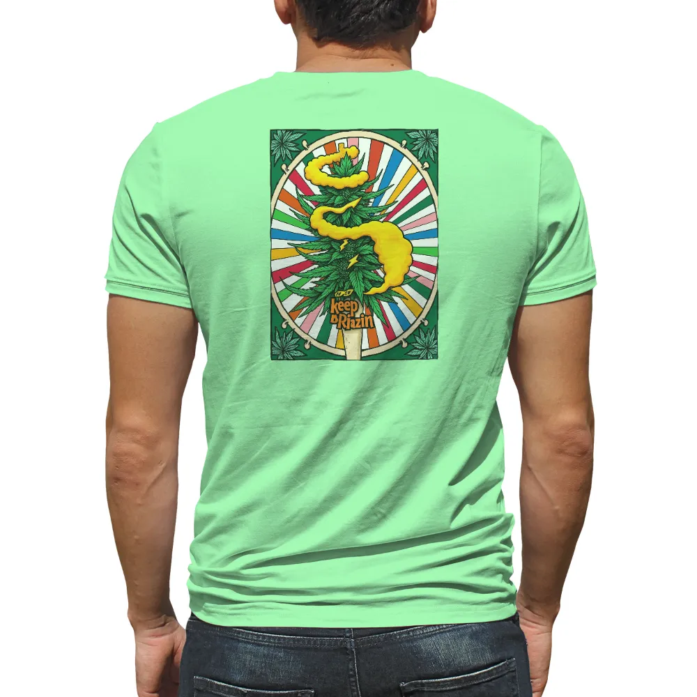 T-Shirts Custom: Keep B Riazin - Colorful Cannabis Art| Radiant burst of colors