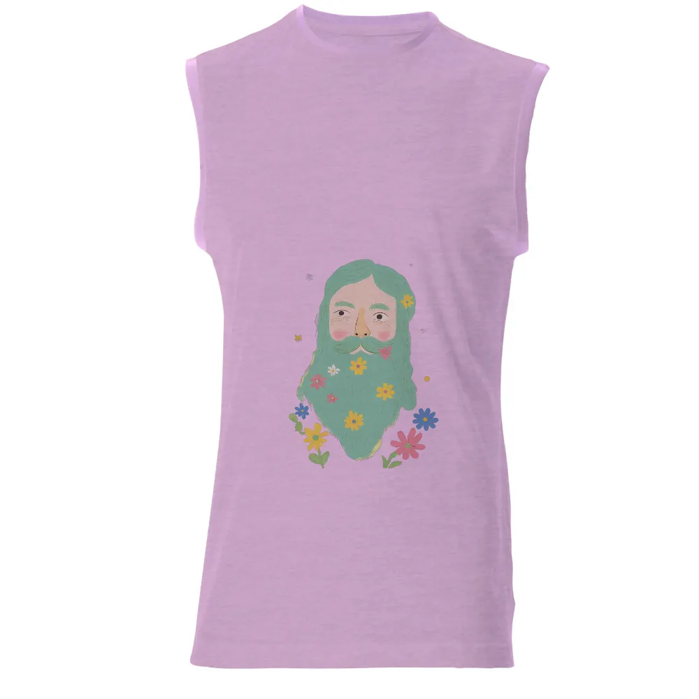 Tee Shirt Printing: Nature's Harmony - Whimsical Green Beard and Blooming Flowers|fuchsia summer tops