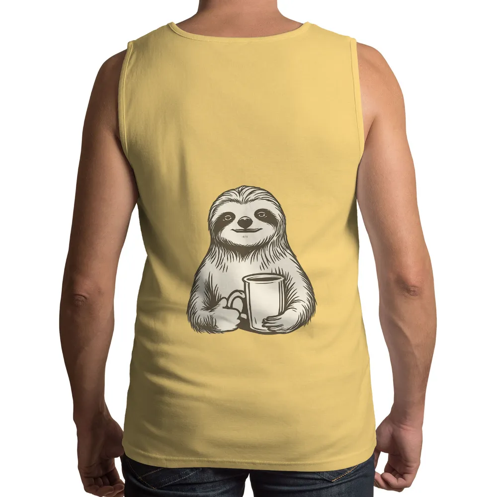 T-Shirts Design: Sloth with Coffee - Enjoying Simple Pleasures|im not a morning person t shirt