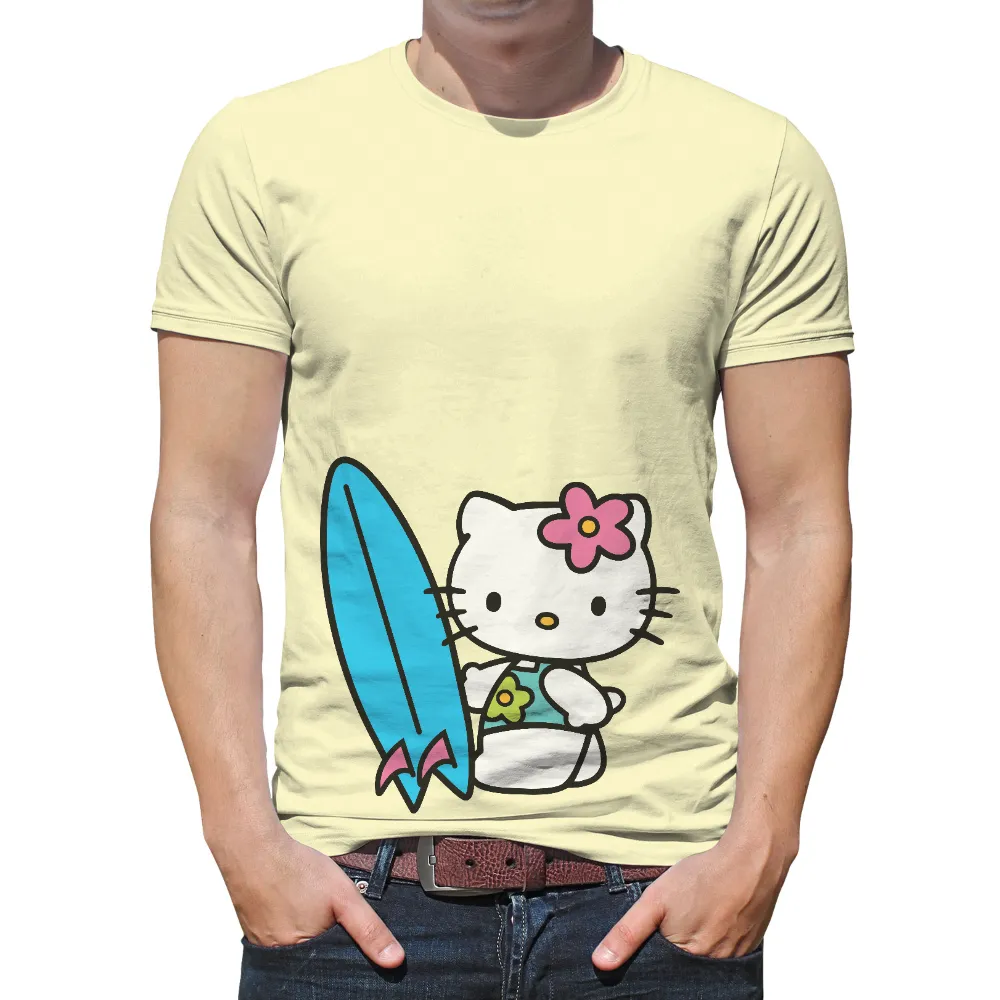 Tee Shirts Printed: Kitty's Surf Adventure|white cotton shirts for summer