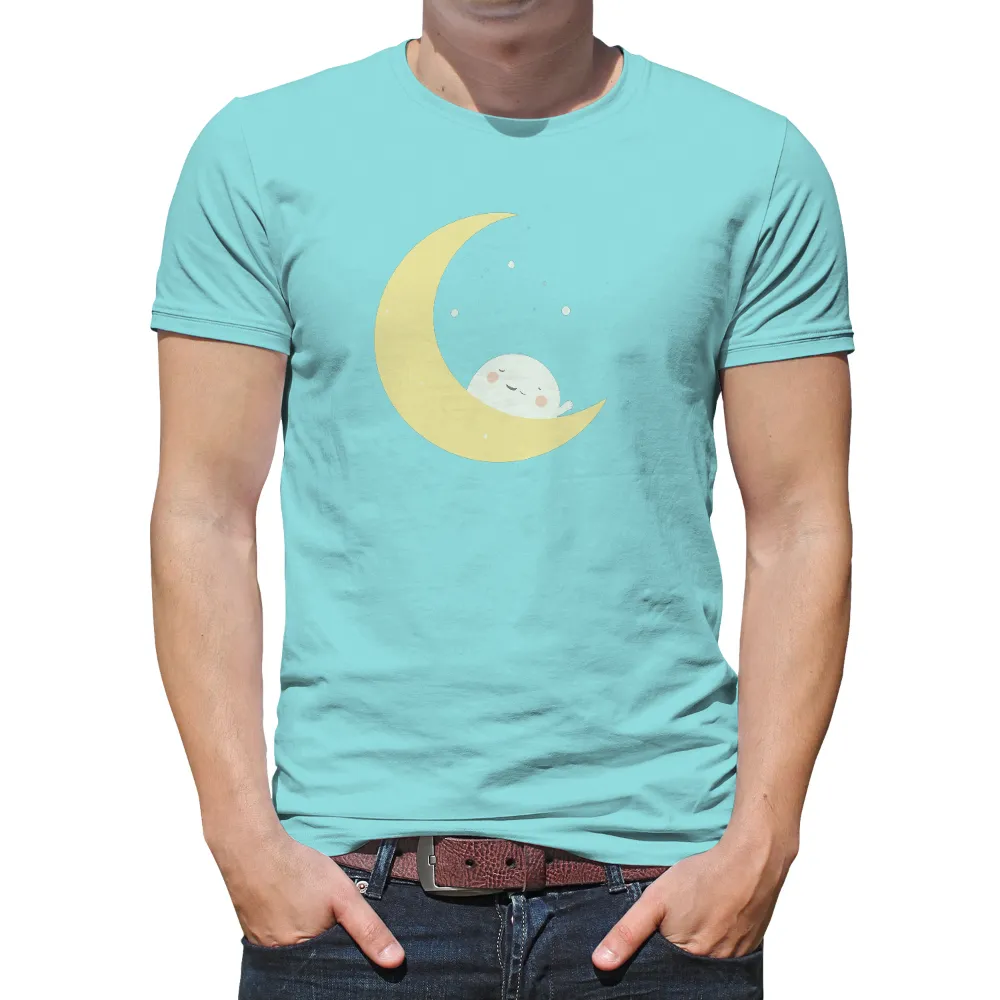 Custom Tee Shirts: Embrace Tranquility with Crescent Moon Dreams| Whimsical and minimalistic design