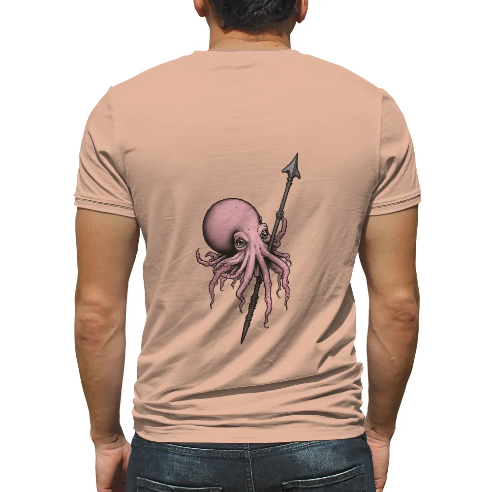 Octopus Spear Adventure Design on Custom Apparel|mens embroidery tricolor knitted texture short sleeve t shir