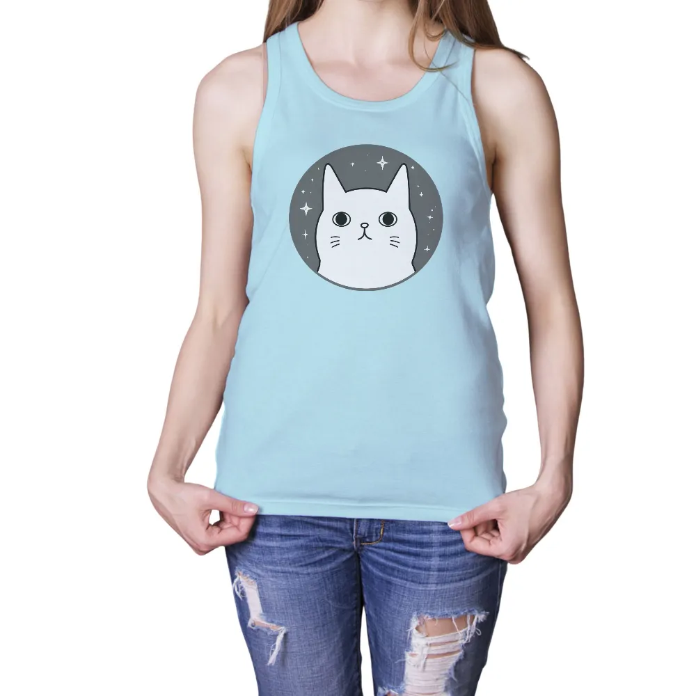 Whimsical Cat Face and Stars Design for Custom Apparel|nirvana 90's vintage tee