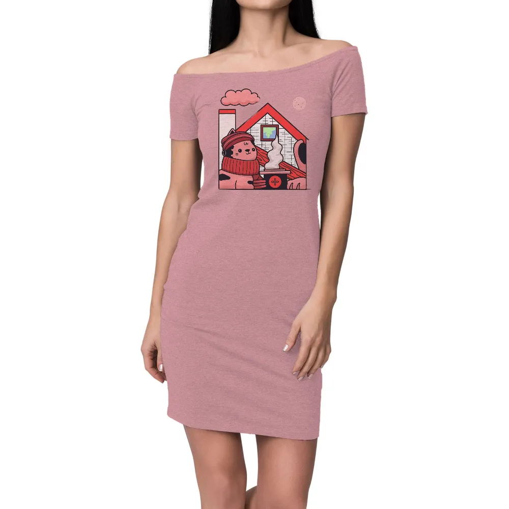 TShirt Printing: Cozy Winter Nights | Whimsical Character Design| cozy house with a glowing window