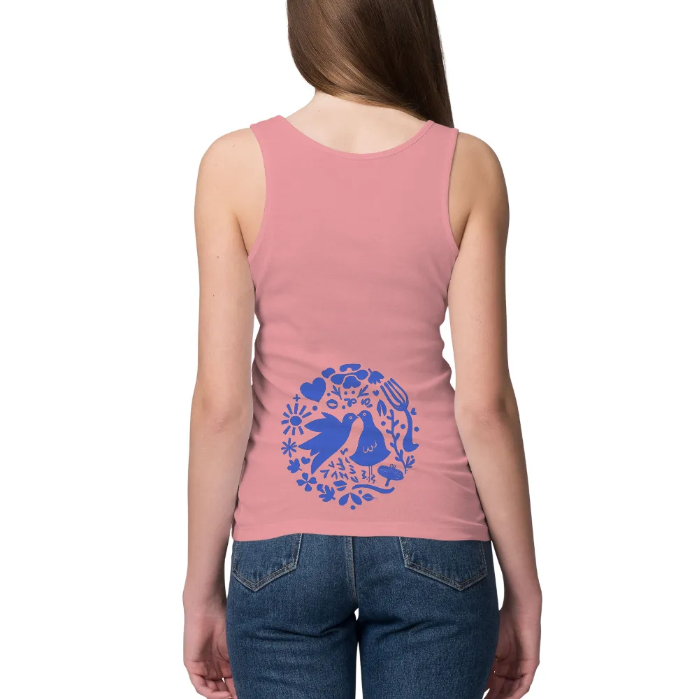 Tee Shirts Printed: Blue Birds in Harmony | Love & Nature| whimsical elements