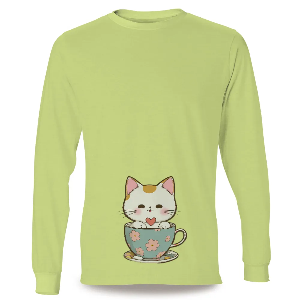 T-Shirts Pattern: Adorable Cat in a Teacup|cute valentines day shirts for women