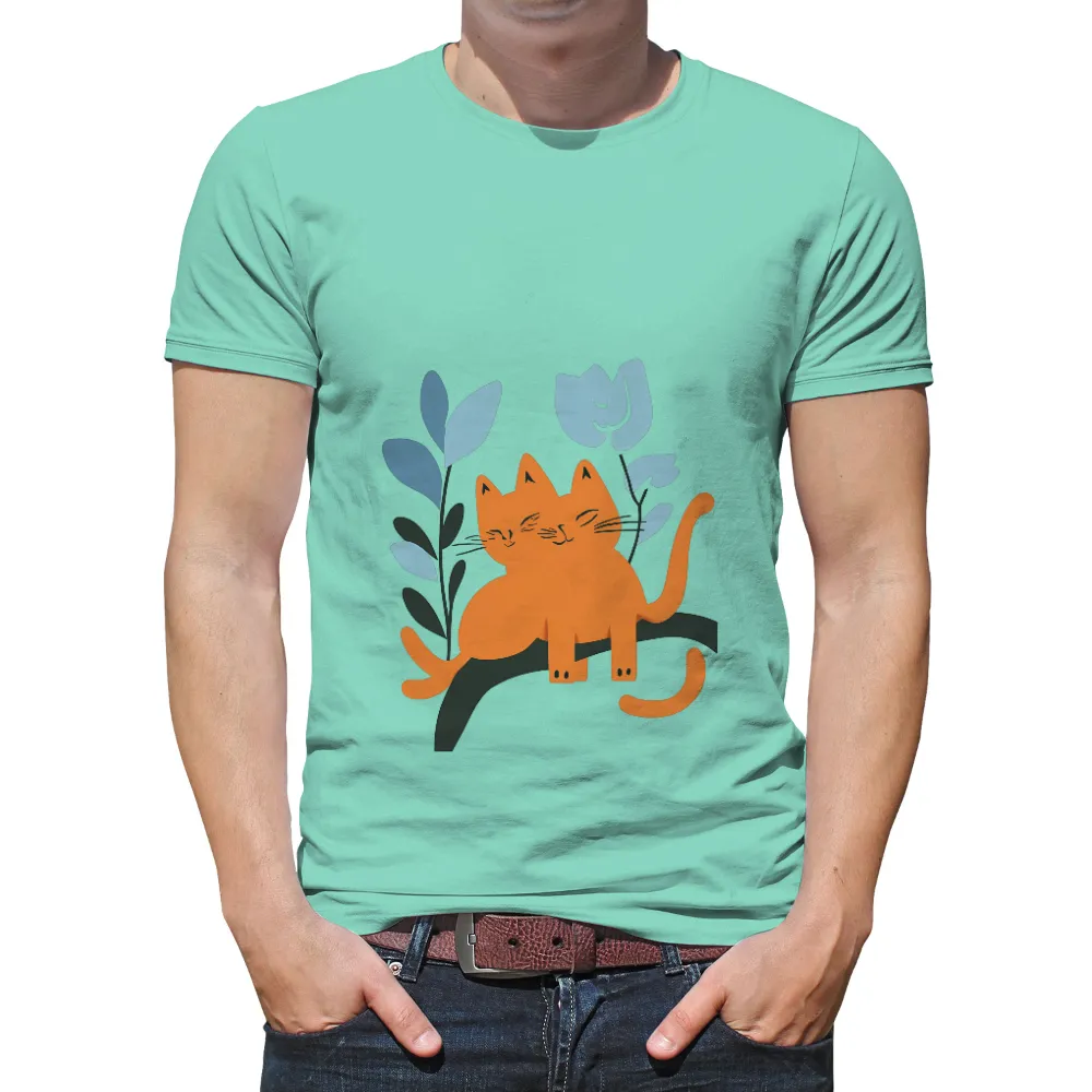 T-Shirts Design: Orange Cat in Nature | Minimalist Art| Whimsical design