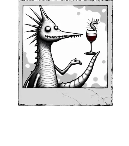 TShirt Printing: Whimsical Creature Balancing Wine Glass with Worm