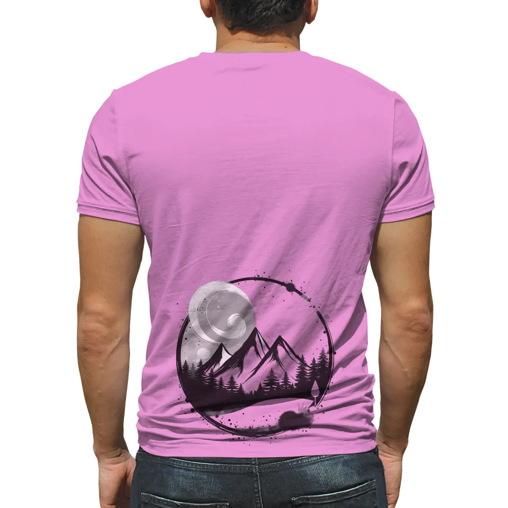 Tee Shirt Printing: Celestial Harmony - Moon, Mountains, and Fox|endor forest summer camp shirt