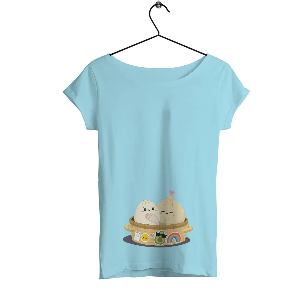 Custom Tee Shirts: Dumplings' Adventure with Cat, Avocado, and Rainbow Stickers|vlone friends tee rainbow