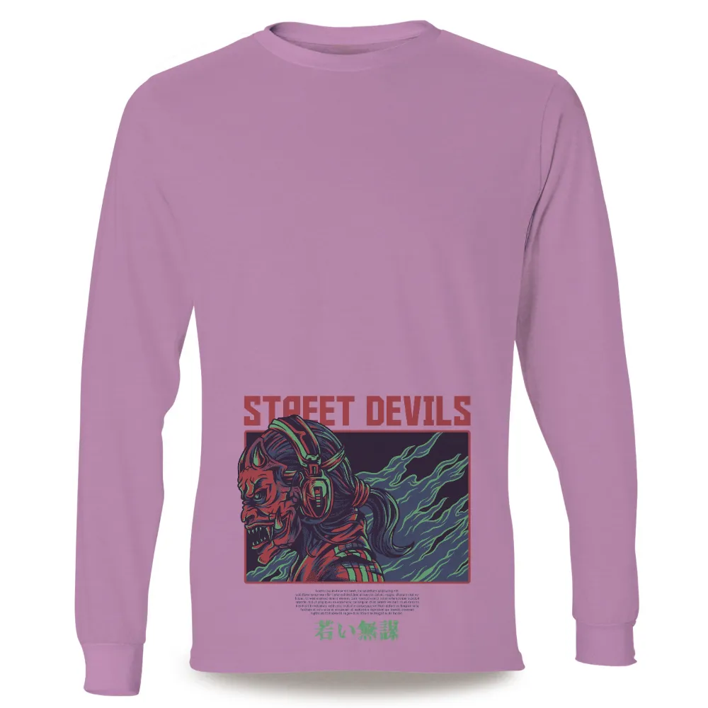 Street Devils: Graphic Tees - Cyberpunk Oni with Headphones|neon colored shirts at walmart