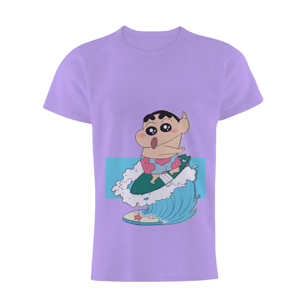 Custom Tee Shirts: Shin-chan's Summer Surf Adventure|summer shirts that hide your belly