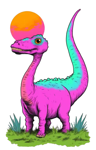 Graphic Tees: Whimsical Neon Dinosaur in Eternal Sunset