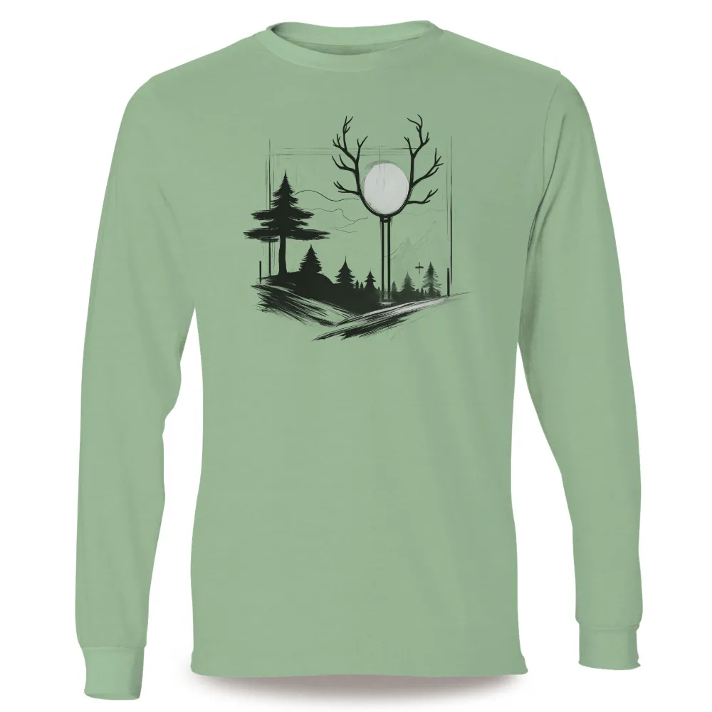 Custom T-Shirt Printing: Serene Forest Night with Glowing Streetlamp|nhl last night