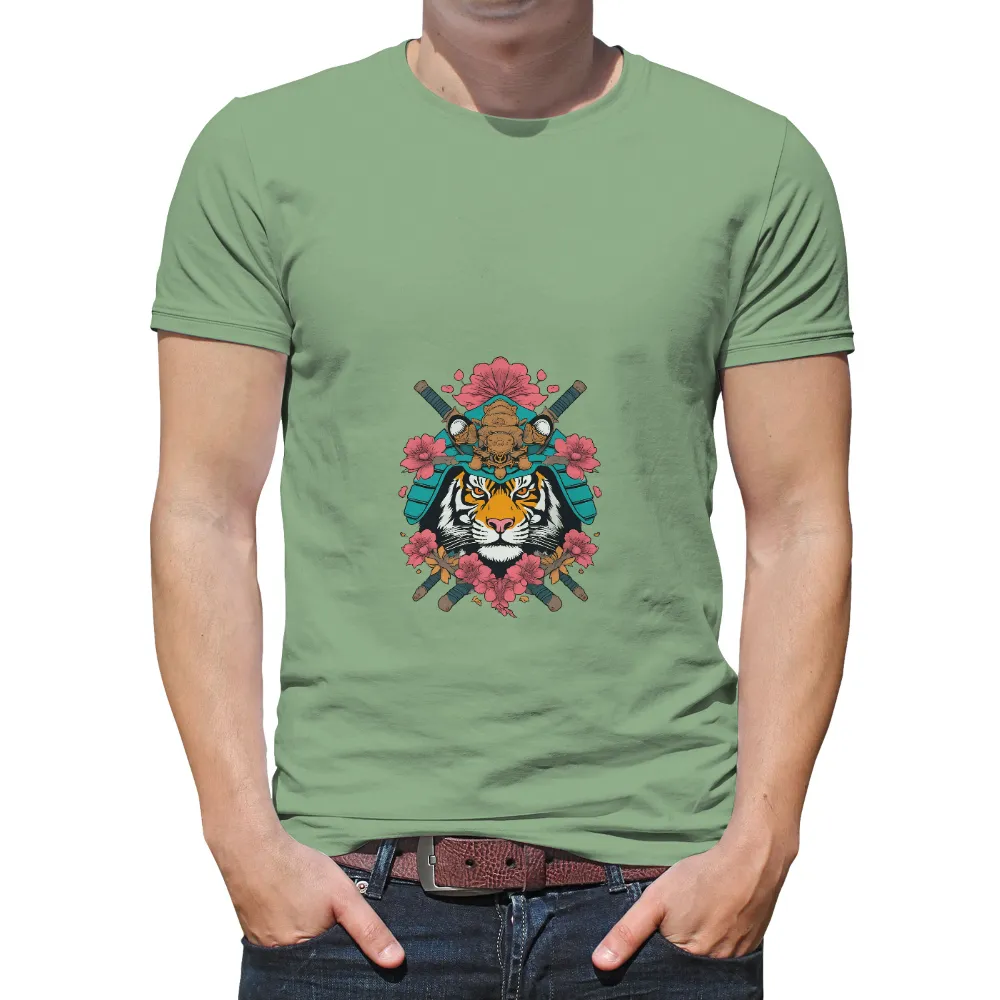 T-Shirt Printing: Tiger Samurai with Cherry Blossoms - Artistic Design|year of the tiger tee